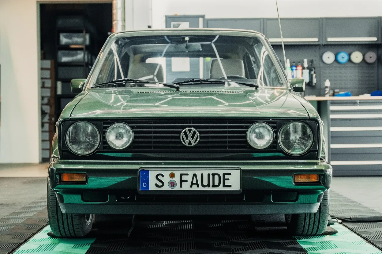 Scheinwerferpolitur an einem VW Golf in Stuttgart